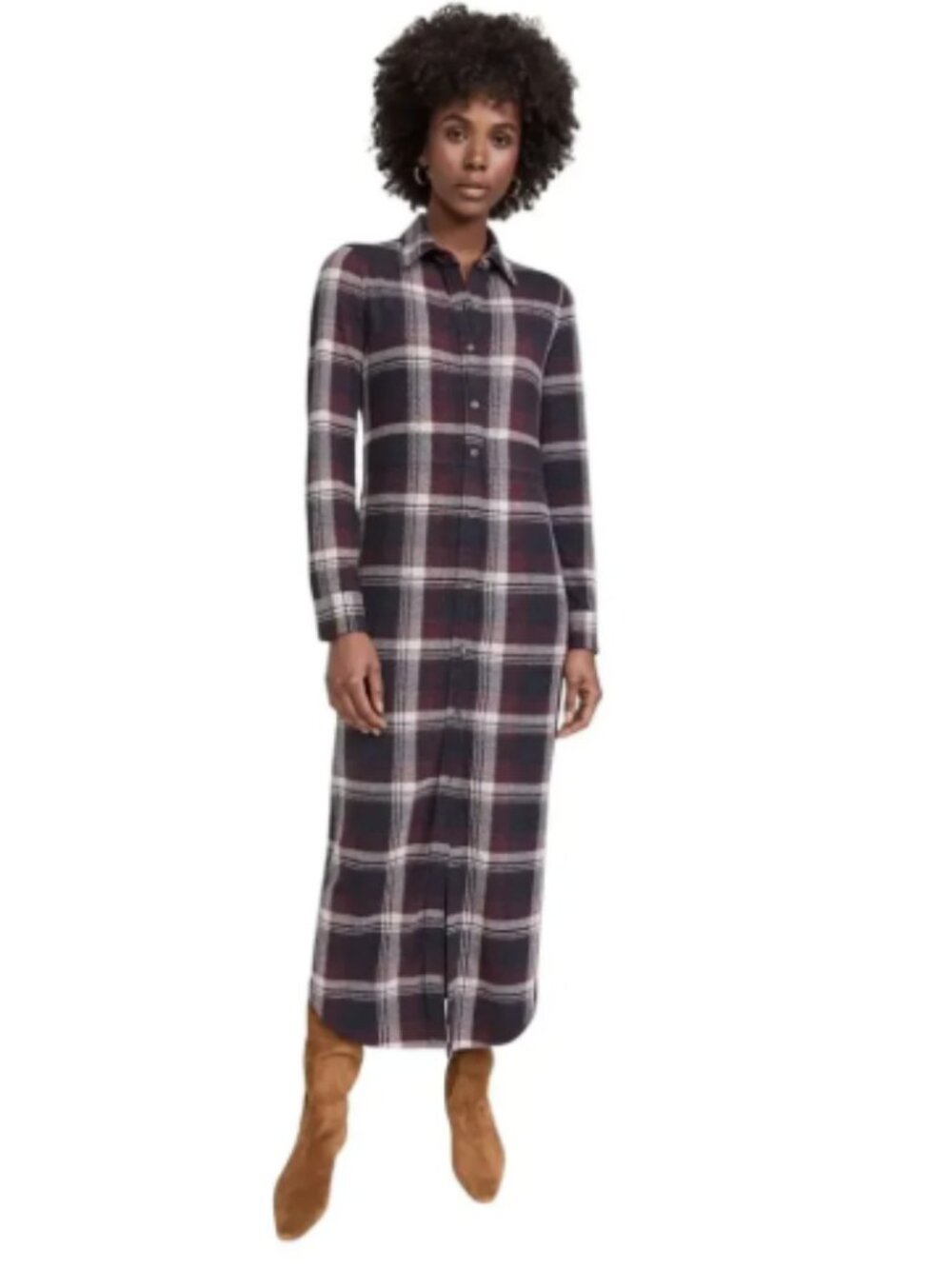 Faherty Legend Plaid Knit Long Sleeve Maxi Shirt Dress M
